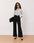 Gazillion Barilla black and white floral print 100% cotton shirt for women, front with curved hem