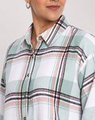 Beatrice sage green brushed cotton checks collar with tan hidden dignity buttons