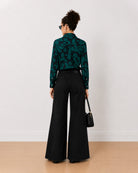 Beca dark green floral print cotton shirt back view with the centre back pleat