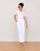 Gazillion Becky pink and white striped oxford cotton shirt for women, full length front view