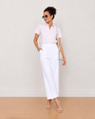 Gazillion Becky pink and white striped oxford cotton shirt for women, full length front view