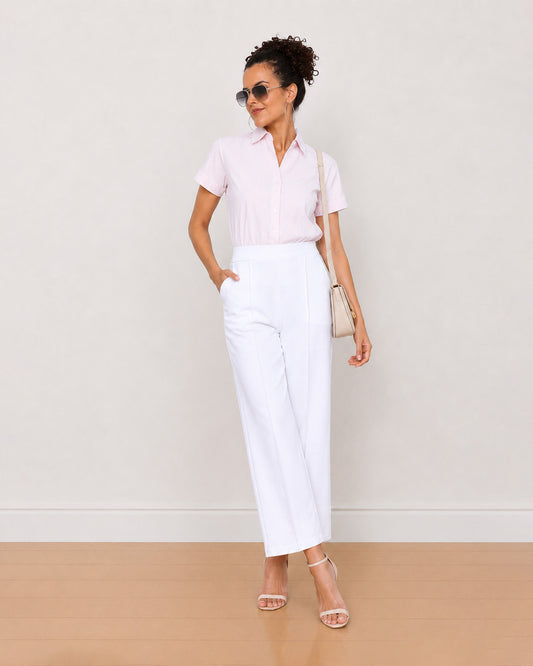 Gazillion Becky pink and white striped oxford cotton shirt for women, full length front view