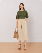 Gazillion Bella beige soft touch viscose rayon 3/4th straight pants for women, medium waist