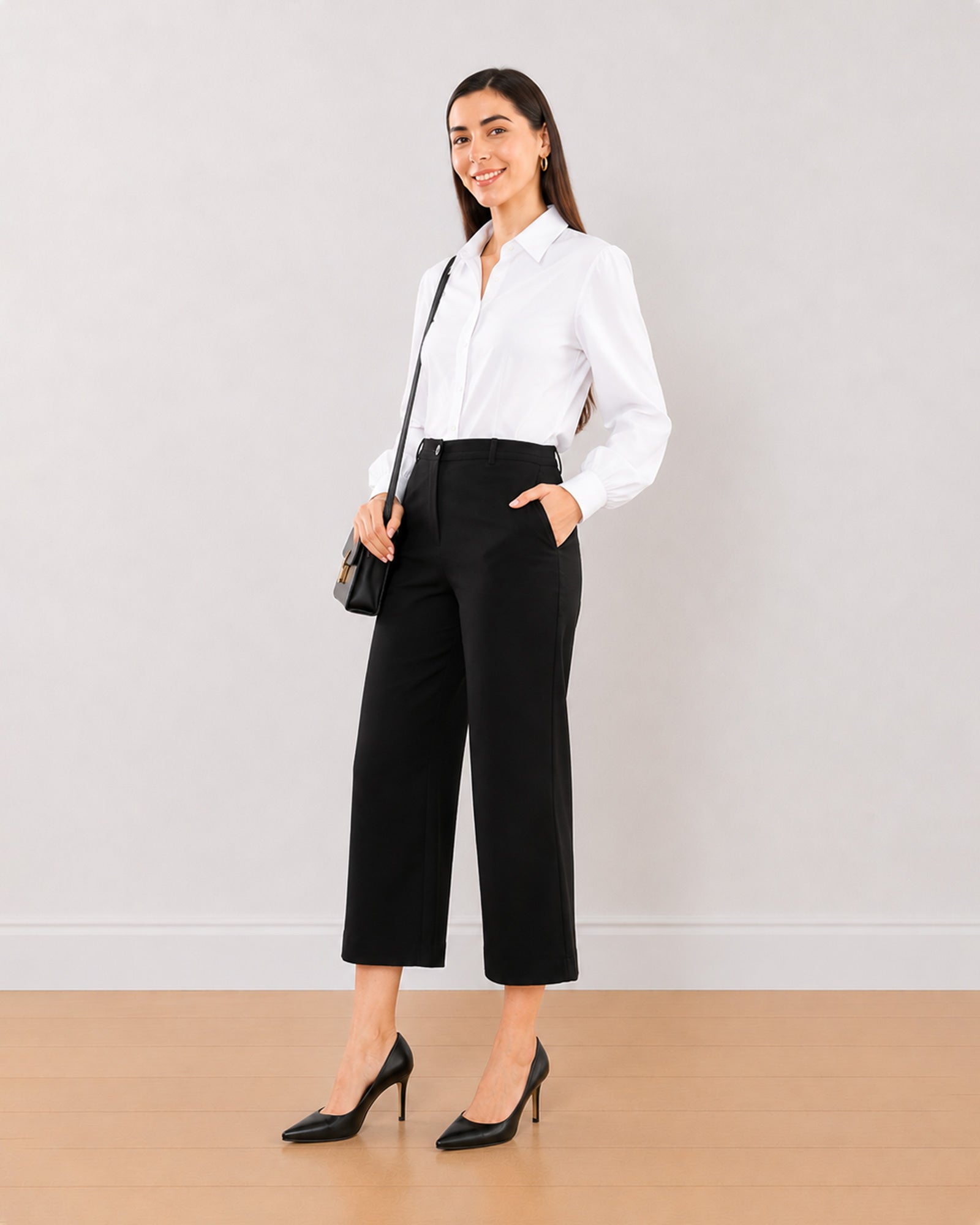 Gazillion Bella black soft touch viscose rayon 3/4th straight pants for women, medium waist