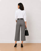 Bella grey 3/4th straight pants back view with the medium waist and straight leg