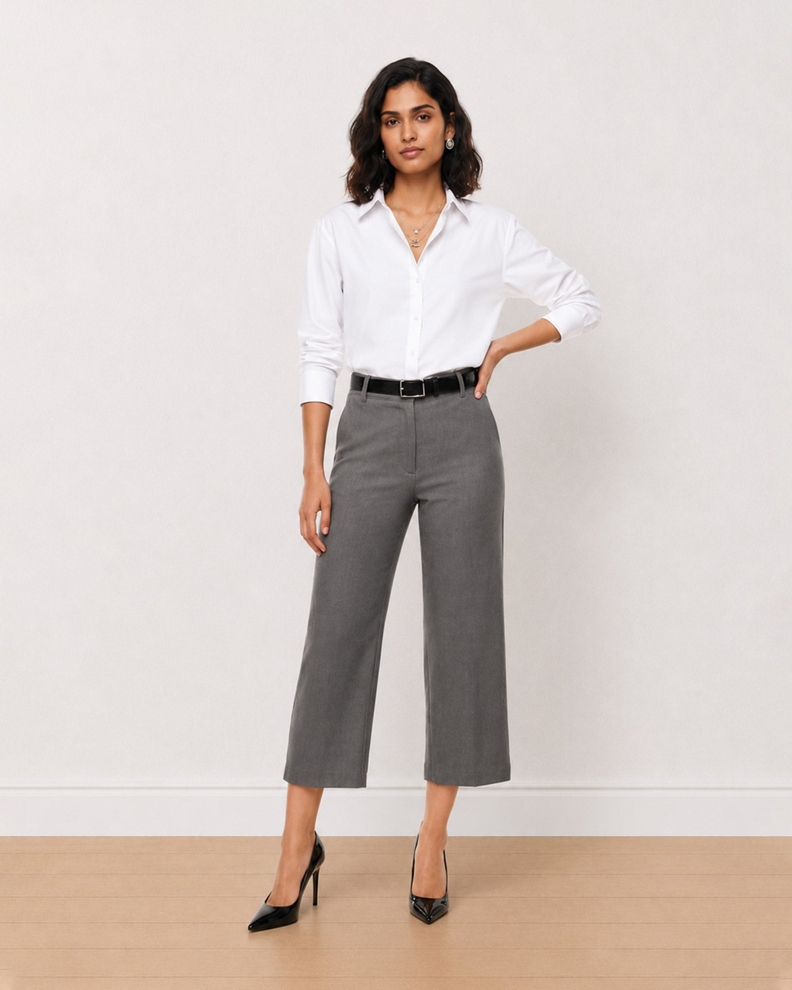 Gazillion Bella grey soft touch viscose rayon 3/4th straight pants for women, medium waist