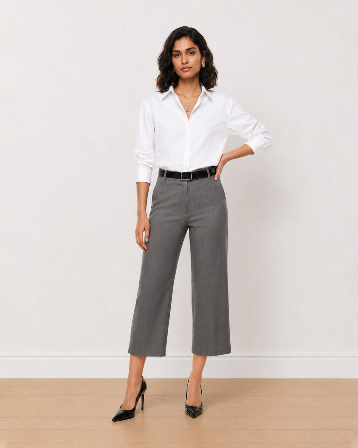 Gazillion Bella grey soft touch viscose rayon 3/4th straight pants for women, medium waist