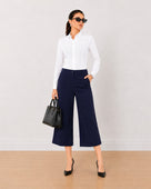 Gazillion Bella navy blue soft touch viscose rayon 3/4th straight pants for women, medium waist