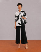Gazillion Benna black and white viscose linen oversized shirt for women, front with curved hem