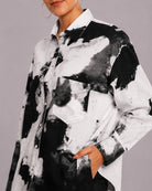Benna black and white floral print shirt chest pocket and hidden dignity buttons
