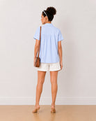Bershka sky blue shirt back view with gathers at the back yoke for ease of movement