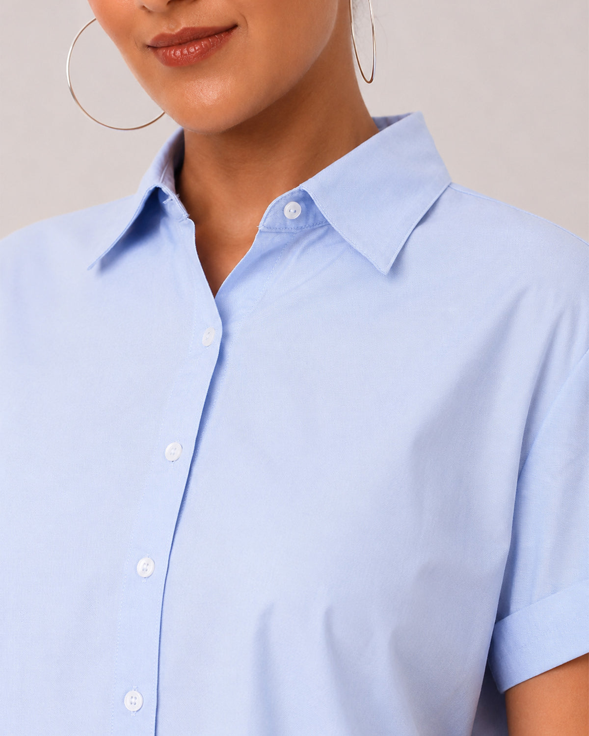 Bershka sky blue 100% cotton oxford collar and placket with hidden dignity buttons