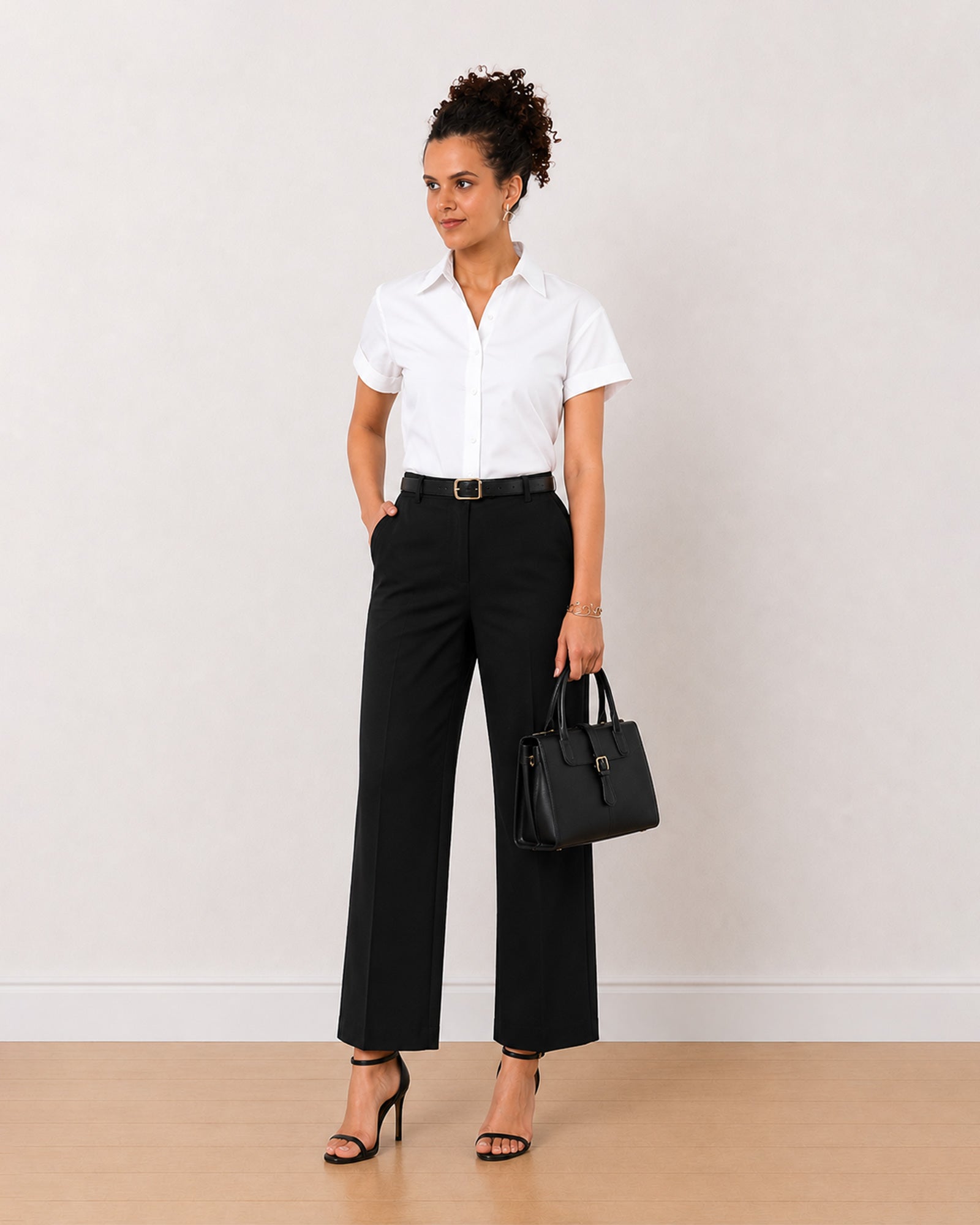 Gazillion Bershka white oxford cotton shirt for women, size inclusive boxy fit front view