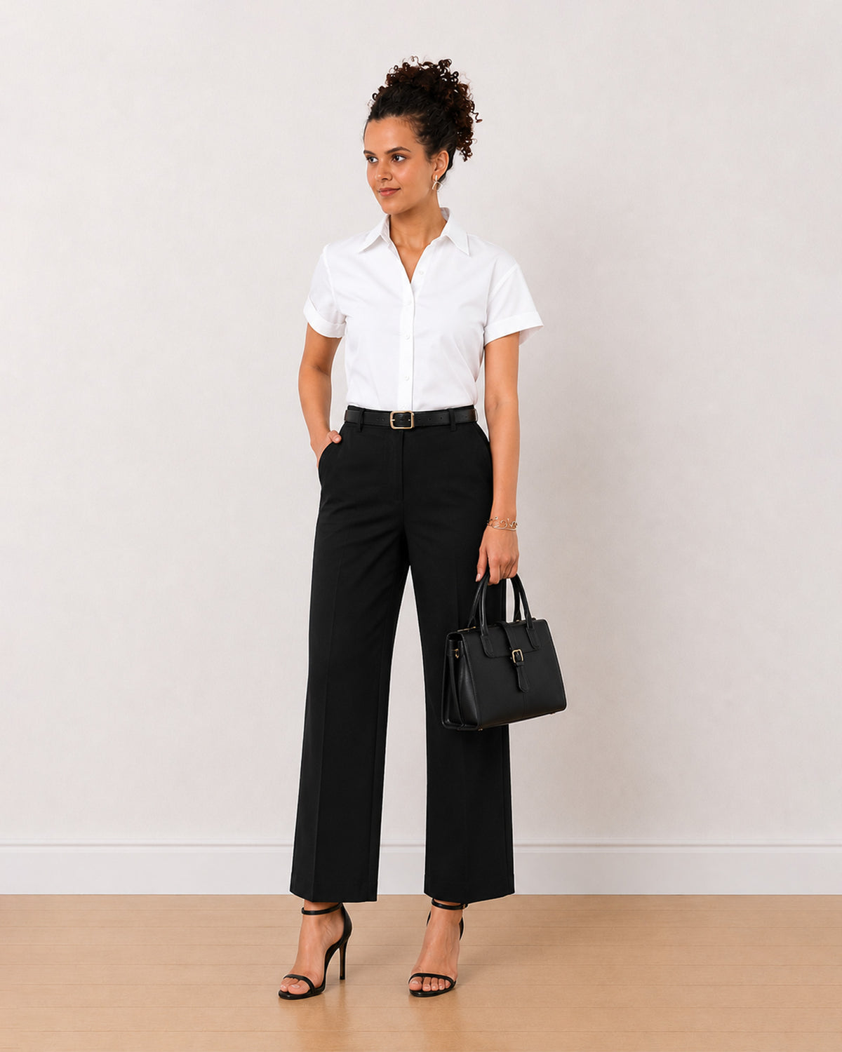 Gazillion Bershka white oxford cotton shirt for women, size inclusive boxy fit front view