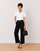 Bershka white half sleeves shirt worn loose, front view of the plus size friendly fit