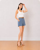 Gazillion Blair denim blue 100% tencel chambray summer shorts for women, full length front view