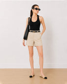 Gazillion Bobby beige soft touch viscose rayon summer shorts for women, medium waist