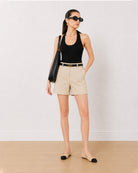 Gazillion Bobby beige soft touch viscose rayon summer shorts for women, medium waist