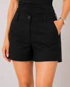 Bobby black shorts waistband with button and zip opening and 2 side cross pockets