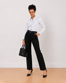 Brenda black and white polka dots print shirt, angled front view with full sleeves