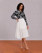 Gazillion Brooke black and white abstract print viscose linen shirt for women, front view