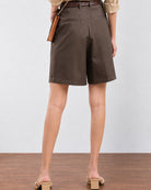 Camila olive green 100% cotton shorts back detail showing plain back and knee length hem