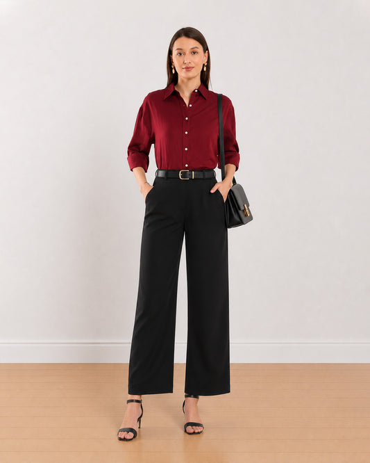 Gazillion Carlota maroon oversized party shirt for women, full-length front view