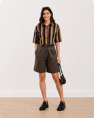 Carter chocolate brown knee length city shorts for women, full length front view