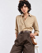 Charlie beige herringbone weave cotton shirt angled view with a relaxed fit