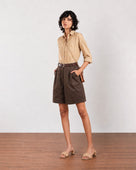 Gazillion Charlie beige herringbone texture cotton formal shirt for women, full-length front view