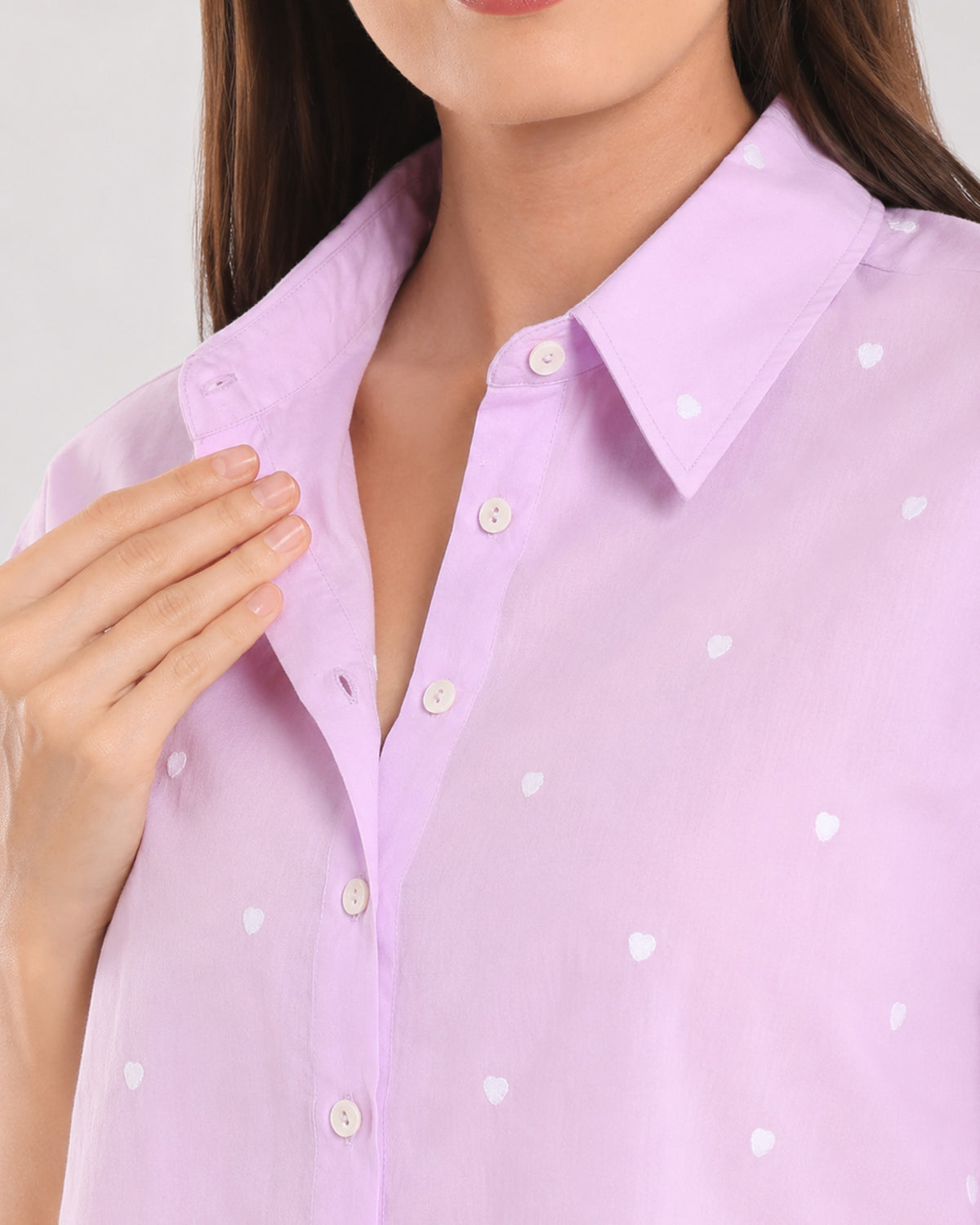 Christian lavender 100% cotton shirt collar and placket with hidden dignity buttons