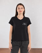 Christiana black t-shirt V-neck and chest pocket print detail in 100% cotton jersey