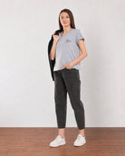 Christiana grey melange loose t-shirt angled view with rolled half sleeves