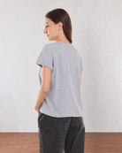Back view of Christiana grey melange 100% cotton t-shirt showing a plain back