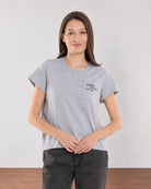 Christiana grey melange loose cotton t-shirt front view with chest pocket print