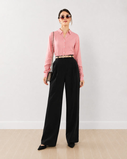 Gazillion Dalia pink formal shirt for women, full-length front view