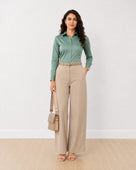 Gazillion Dame sage green formal shirt for women, full-length front view