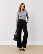 Dame steel grey formal shirt with full sleeves, angled front view