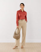 Dame terracotta brown formal shirt with full sleeves, angled front view