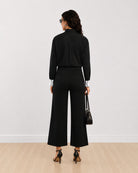 Dana colour blocked cotton shirt, back view showing the all black back and white cuffs