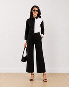 Gazillion Dana black and white colour blocked cotton shirt for women, full-length front view