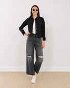 Gazillion Dani black cropped light trucker jacket for women, full-length front view