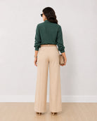 Daphne bottle green lurex striped shirt, back view showing the silver stripes and drop shoulder sleeves
