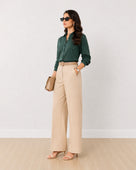 Gazillion Daphne bottle green striped viscose party shirt for women, full-length front view
