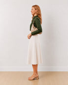 Darleen olive green tailored shirt with a fitted silhouette, side profile view