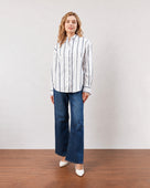 Gazillion Darlina white striped cotton oversized shirt for women, full-length front view