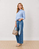 Dede blue and white striped formal shirt with a classic collar, angled front view