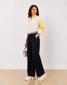 Deera pastel colour blocked oversized shirt with full sleeves, angled front view