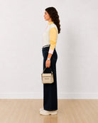 Deera pastel colour blocked cotton shirt with a drop shoulder, side profile view
