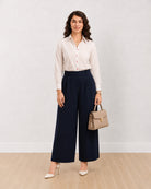Gazillion Dew multi-colour splatter print office casual shirt for women, full length front view worn tucked in